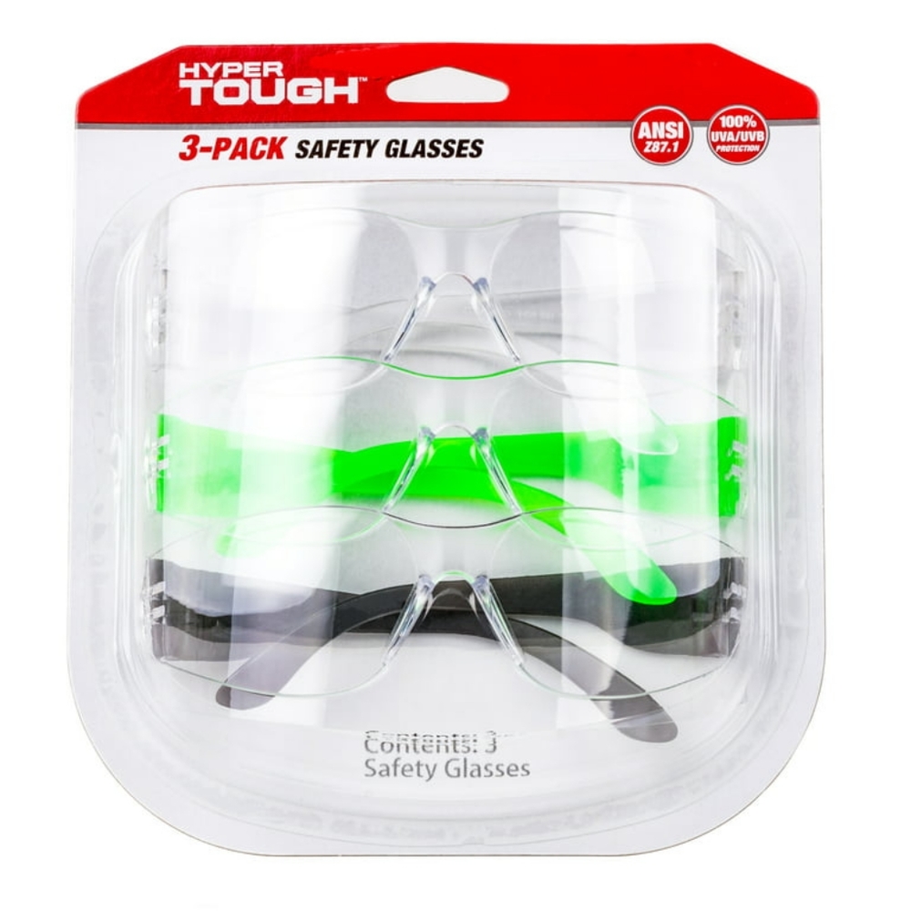 Hyper Tough 3-Pack Safety Glasses with Z87.1 Poly-Carbonate Lens HTS-3PK
